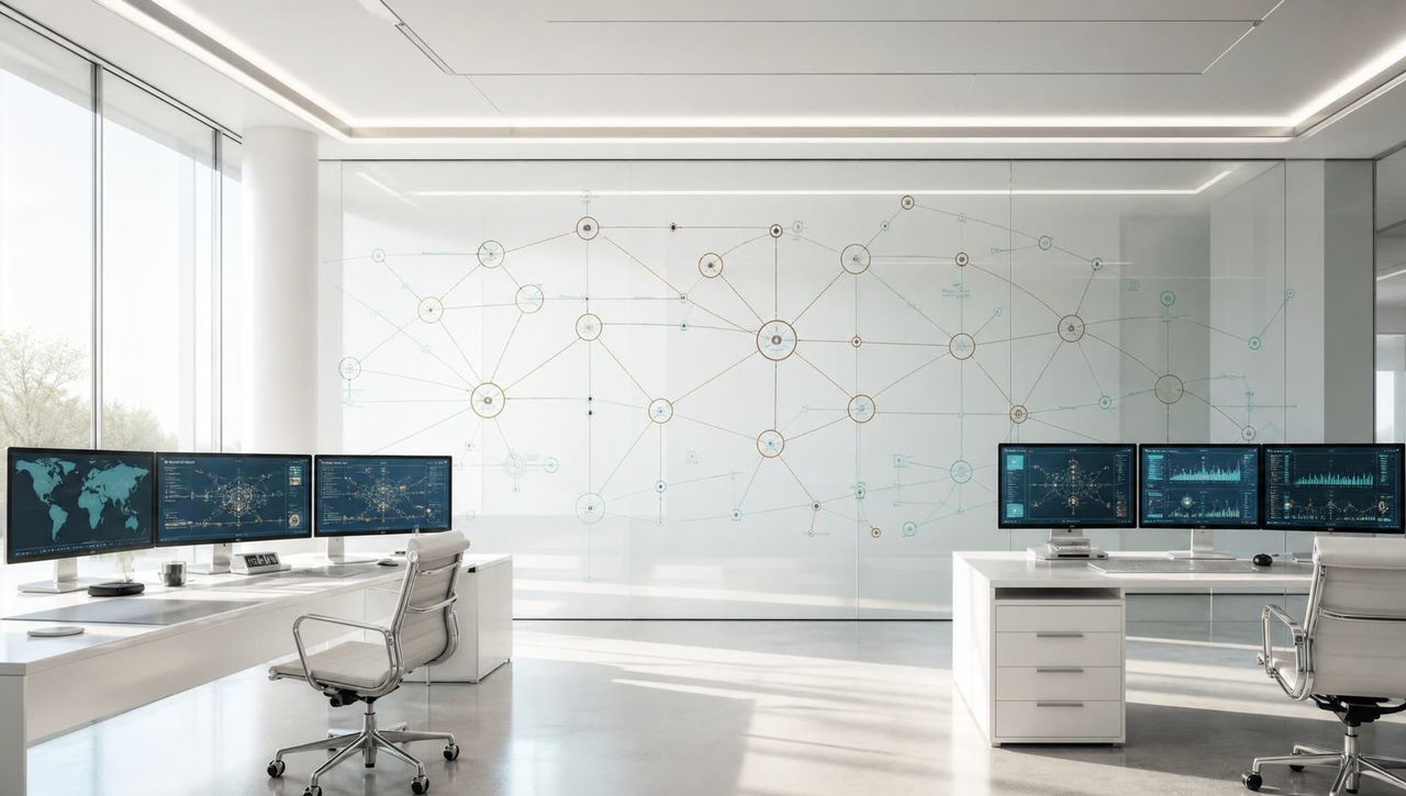 Daylight operations command room with a glass wall etched with the recovery state-machine graph